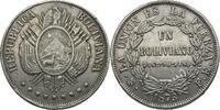 Boliviano 1873 Bolivien Potosi  Randfehler, f.vz