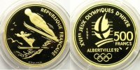 Französischen gold Münzen 500 Francs 1991 Saut à ski / Belle époque BE