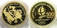 Französischen gold Münzen 500 Francs 1990 Hockey sur glace / Bouquetin BE