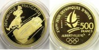 Französischen gold Münzen 500 Francs 1990 Bobsleigh / Luge de la Belle Epoque BE