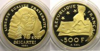 Französischen gold Münzen G.5 70 Ecus/500 Fr. René Descartes 1991 17 g - or 920 mill. BE