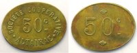 Französische Kolonialmünzen Lec.186c 50 c Lt, ov 20x25,8mm TTB