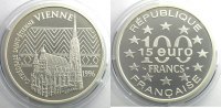 Münzen Frankreich 1959-2001 15 Euro/100 Fr. Cathédrale Saint-Etienne de Vienne 1996 37mm 22,2 g - Ag