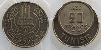Münzen 20 Francs Tunesien Mohamed Lamine, Bey, Lec.391 1950 Essai PCGS-SP66 FDC -