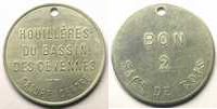 Münzen Jeton Numismatik der Bergwerken Houillères du bassin des Cévennes de Chauffage Bon 2 sacs de bois Alu, R tr 38,5mm TTB+ -