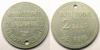 Münzen Jeton Numismatik der Bergwerken Houillères du bassin des Cévennes de Chauffage Bon pour 2 sacs de bois Alu, R tr 38,5mm TTB+ -
