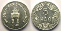 Französische Kolonialmünzen Lec.4 5 Hao valeur en relief 1946 flan Bruni FDC