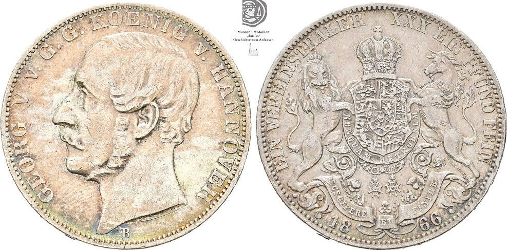 DEUTSCHLAND Vereinstaler 1866 B HANNOVER Georg V. Ss | MA-Shops