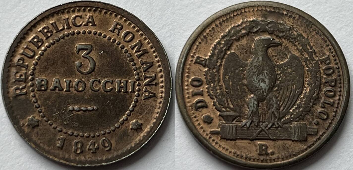 Italian States (Roman Republic) 3 baiocchi 1849 SS/VZ