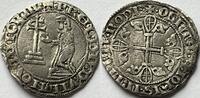 Crusaders (Hospital Knights of Rhodos) gros or gigliato Helion de Villeneuve (1319-1346) slightly bended and cleaned, but a rare coin! SS