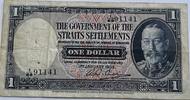 Straits Settlements one dollar 1935 two pinholes SS