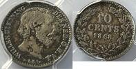 Nederland tien cent of dubbeltje 1868 rare date in PCGS slab in high grade AU55