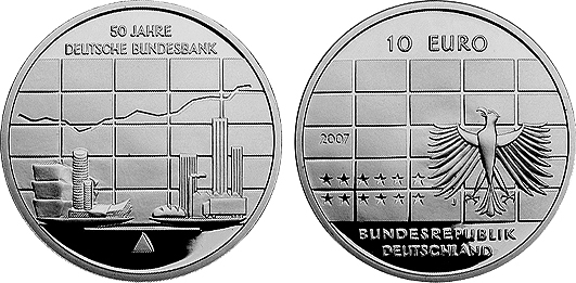 10 Euro Gedenkmunze Brd Silber 50 Jahre Deutsche Bundesbank 07 J Pp 32 5 Mm Ma Shops