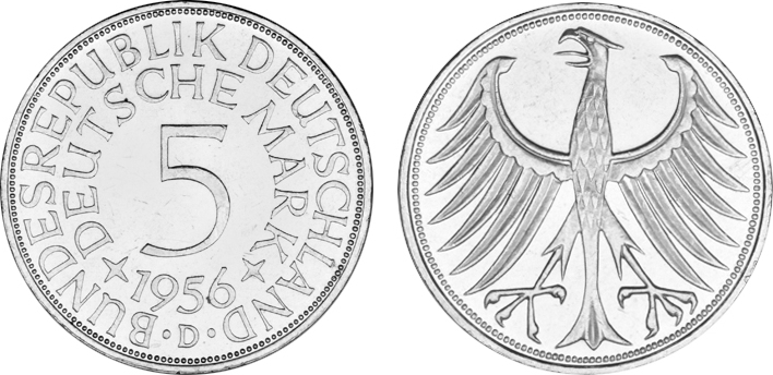 5 Deutsche Mark 1956 Deutschland vorzüglich-bankfrisch | MA-Shops