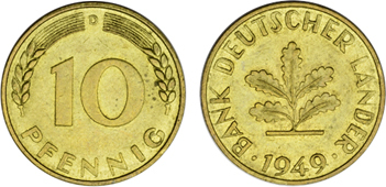 10 Pfennig 1949 D Kursmünze - 1949 D vorzüglich Bank deutscher Länder | MA-Shops