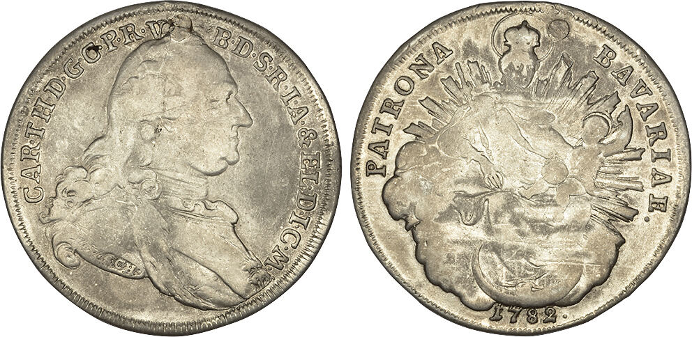 Konventionstaler 1782 Bayern, Herzogtum gestopftes Loch, sehr schön