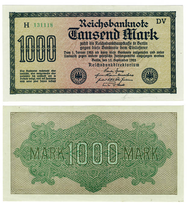 reichsbanknote behntaufend mark 1922