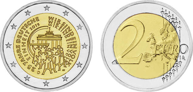 Piece 2 Euros 25 Jahre Deutsche 2015 Valeur