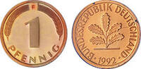 Deutschland 1 Pfennig 1992 Deutschland circuliert 0,30 EUR inkl. MwSt., zzgl. 4,90 EUR Versand