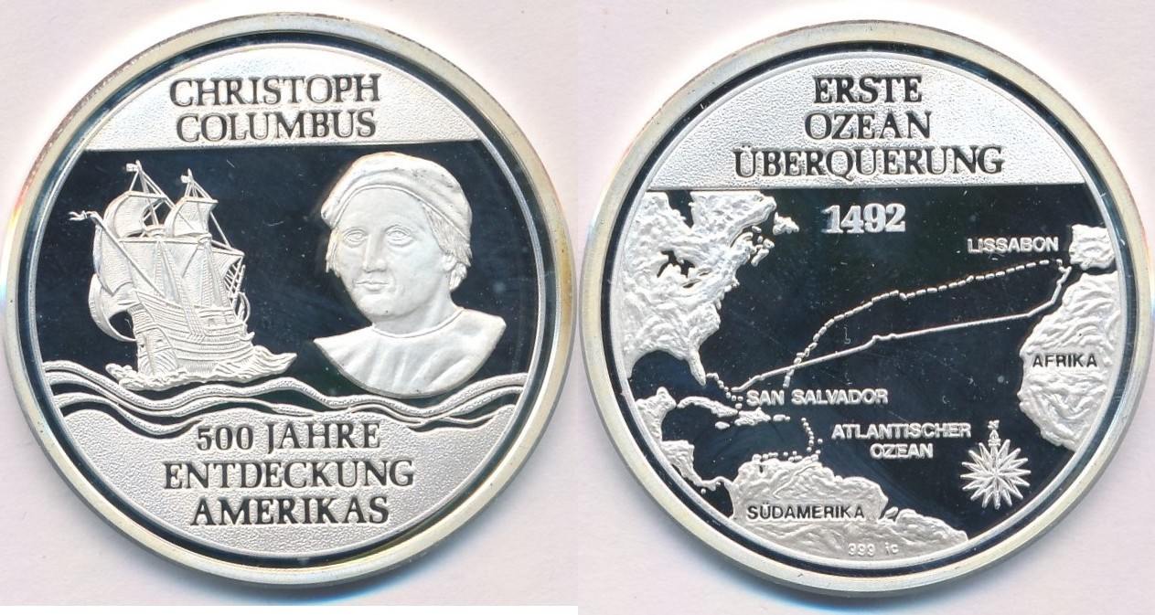 Moderne Medaille 500 Jahre Entdeckung Amerikas In Hartplastikkapsel Polierte Platte Ma Shops