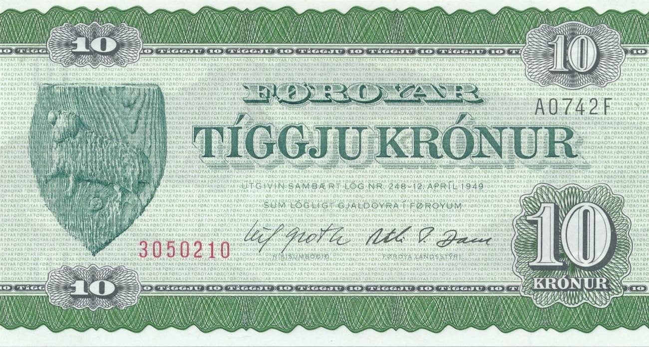 unz bankfrisch 1949 Inseln Banknote 1964 Faeroe Färöer Islands Kronur 1974 10 Geldschein | MA-Shops
