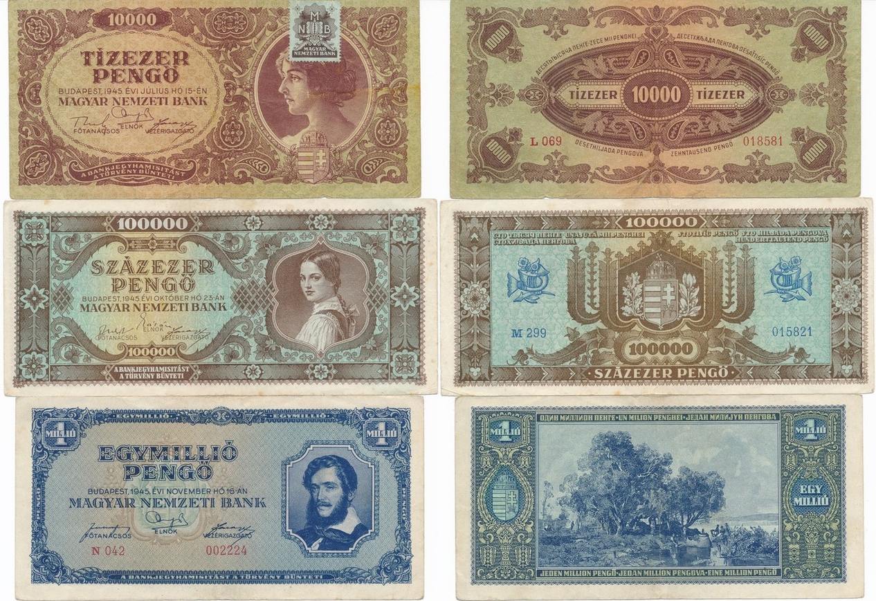 Ungarn 10000 100000 10000000 Peng 1945 Lot 3 Banknoten Gebraucht III ungarn-10000-100000-10000000-peng-1945-lot-3-banknoten-gebraucht-iii