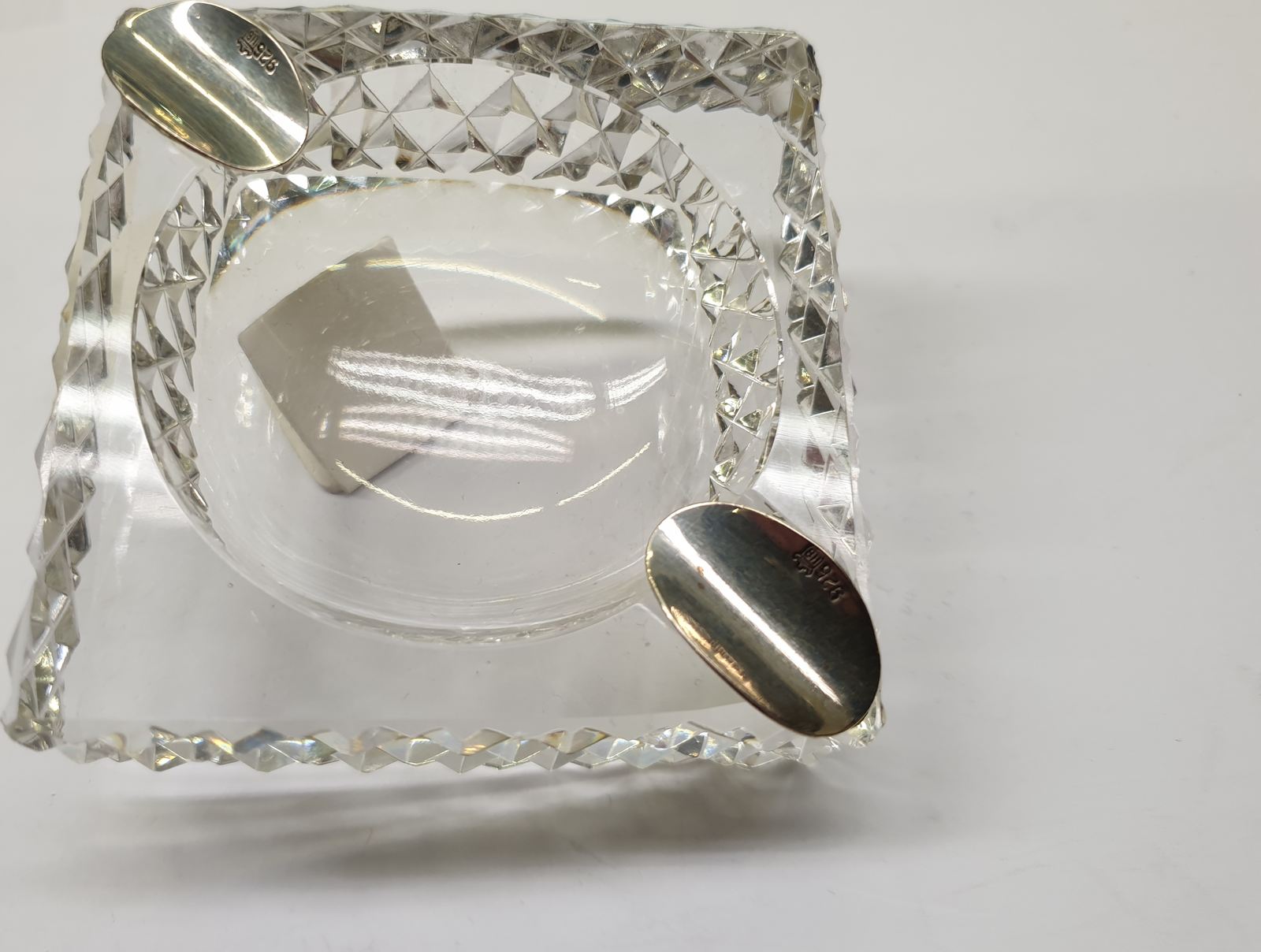 2 Aschenbecher mit Glaseinsatz 835er Silber