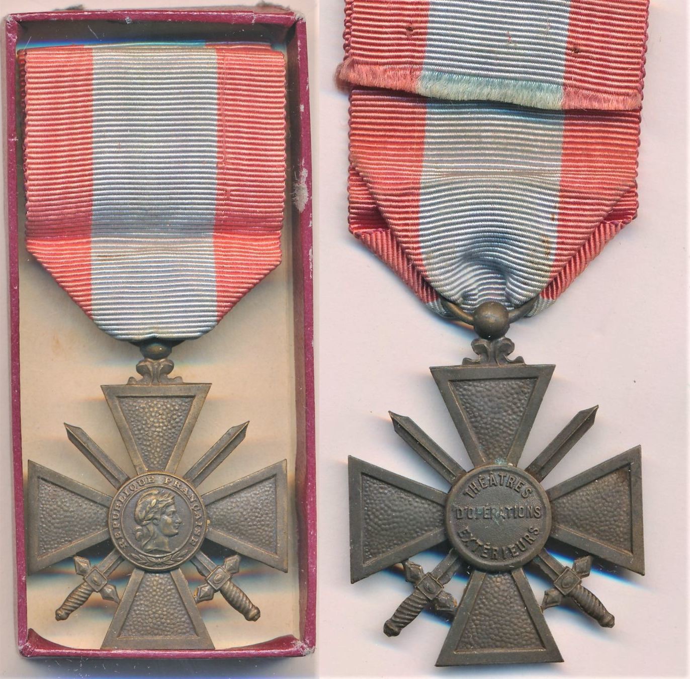 Frankreich Croix de guerre des Théâtres d'opérations extérieurs mit orig.Band + Etui Frankreich Croix de guerre des Théâtres d'opérations extérieurs mit orig.Band + Etui