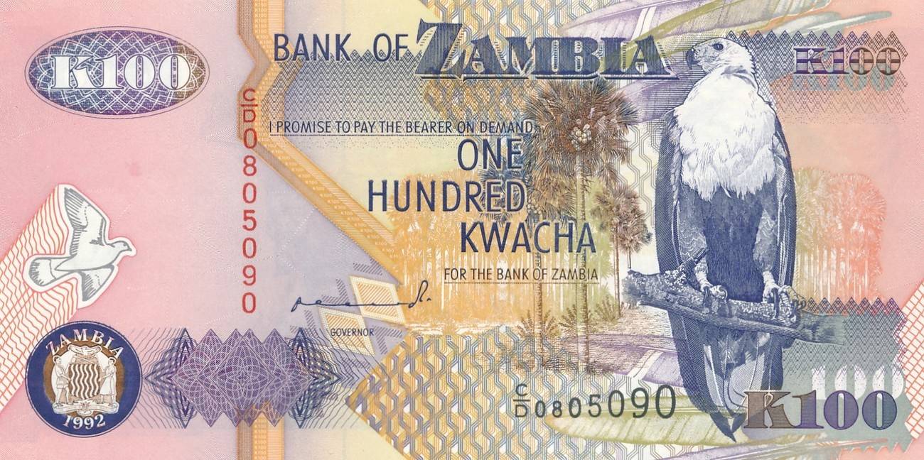 Zambia 100 Kwacha 1992 Sambia K100 bankfrisch