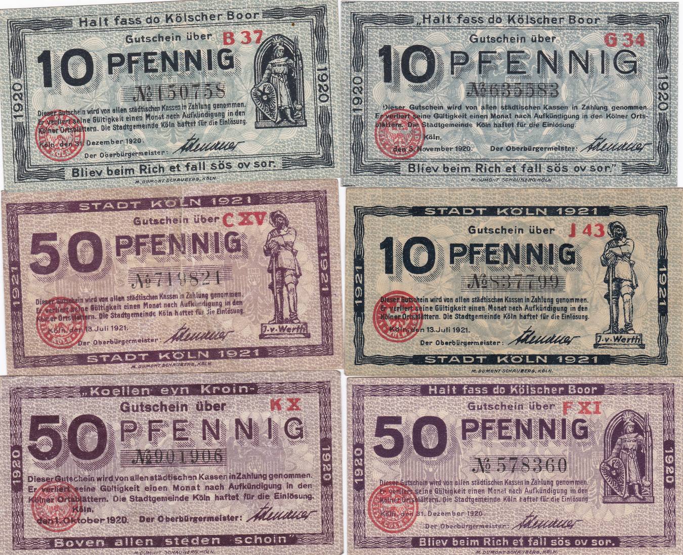 Deutschland 10 50 Pfennig 1920 1921 Notgeld Gutschein Köln Cöln 6