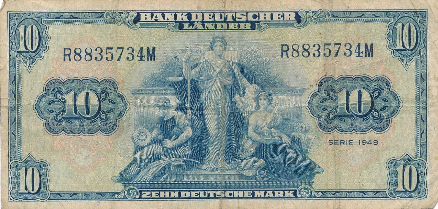 Bank Deutscher Länder 1949 10 Mark Schein Deutschland 10 Mark 1949 Geldschein Banknote Bank Deutscher Länder IV