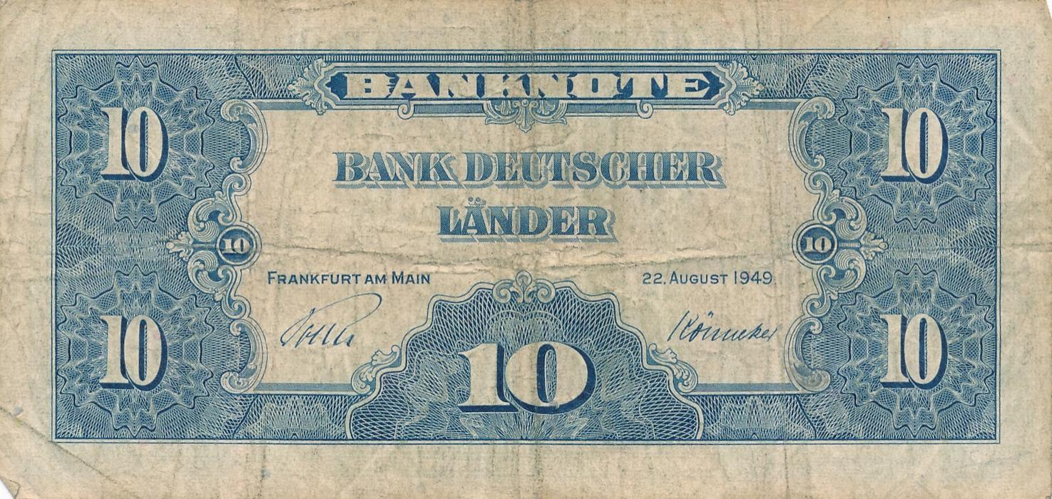 Bank Deutscher Länder 1949 10 Mark Schein Deutschland 10 Mark 1949 Geldschein Banknote Bank Deutscher Länder IV