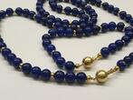Armband Collier 2 teiliges Set Lapislazuli Damenarmband Kette 585er Gold 14 Karat getragen, mit Gebrauchsspuren
