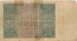 Polen 20 Zlotych Zloty 1946 Banknote V, stark gebraucht, Risse. Belegstück