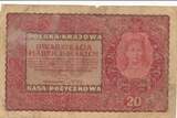 Polen 20 Marek 1919 Banknote V, stark gebraucht, Risse. Belegstück