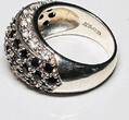 Silberschmuck 925er Silber Silberring mit weißen und schwarzen Steinen, Silberring getragen und befindet sich in einem guten Zustand