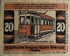 Deutschland, Deutsches Reich 20 Pfennig 1921 1 x Notgeldschein, Städtische Straßenbahn Breslau Verkehrsmittel, Schlesien II+