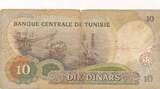 Tunesien 10 Dinars 1986 Banknote IV, stark gebraucht.