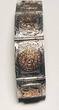 Silberschmuck 925er Silber Vintage Taxco Sterling Panel Armband mit goldenen Figuren getragen und befindet sich in einem guten Zustand
