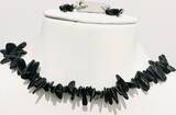 Silberschmuck 925er Silber Halskette und Ohrringe Set im Stil aus schwarzem Turmalin, Magnet Verschluss getragen und befindet sich in einem guten Zustand