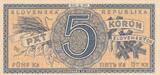 Slowakei Slovakei 5 Korun Kronen (1945) Banknote, RAD: A 001 II, Mittelknick