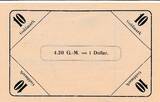 Deutsches Reich Deutschland Pfalz 10 Goldmark, 4,20 G.-M. = 1 Dollar o.D. Notgeldschein Idar unc-