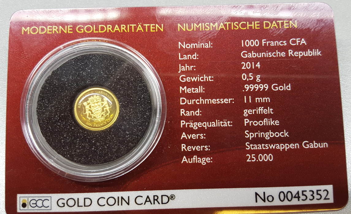 Gabun 1000 Francs CFA 2014 Gold Springbock Gold Coin Card PP MA Shops gabun-1000-francs-cfa-2014-gold-springbock-gold-coin-card-pp-ma-shops