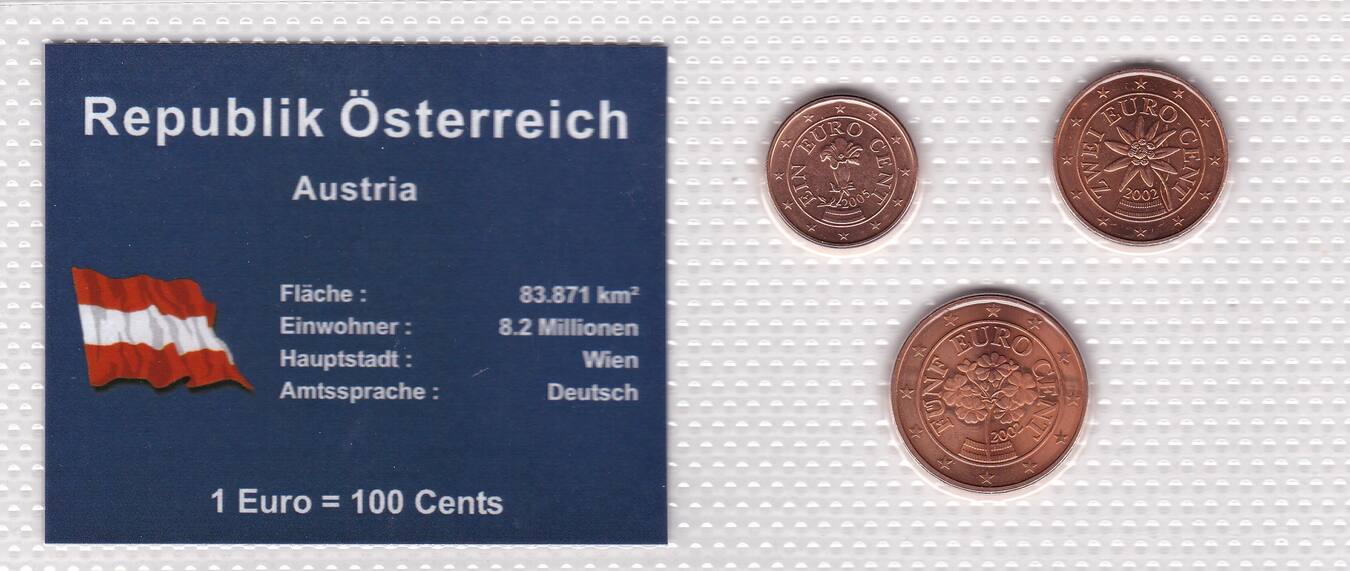 Österreich 1 2 5 Cent 2005 2002 2002 Münzen Set original verschweißt unc