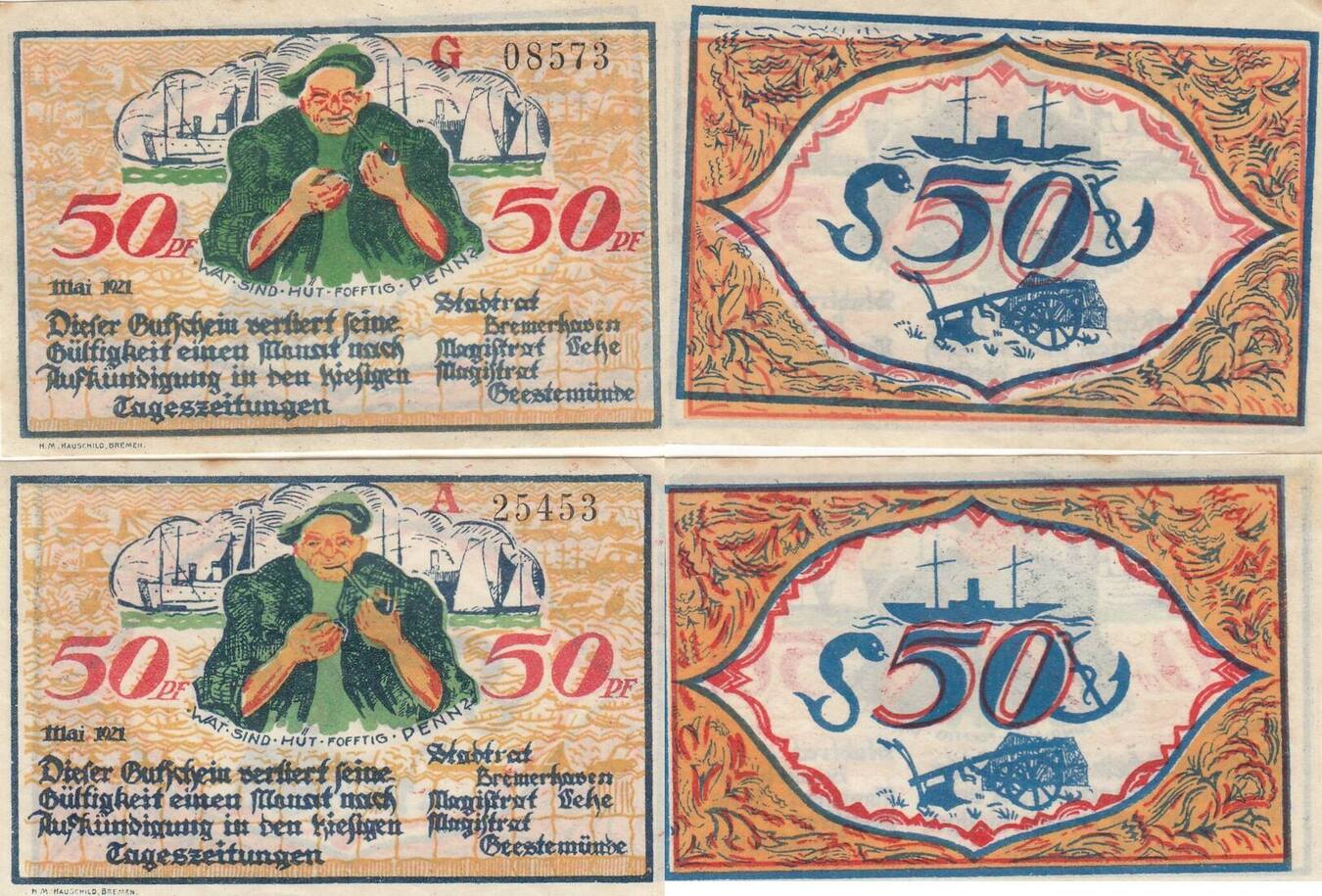 Deutschland Deutsches Reich 2x 50 Pfennig 1921 Notgeldschein Notgeld Bremerhaven 2 Scheine III Deutschland Deutsches Reich 2x 50 Pfennig 1921 Notgeldschein Notgeld Bremerhaven 2 Scheine III