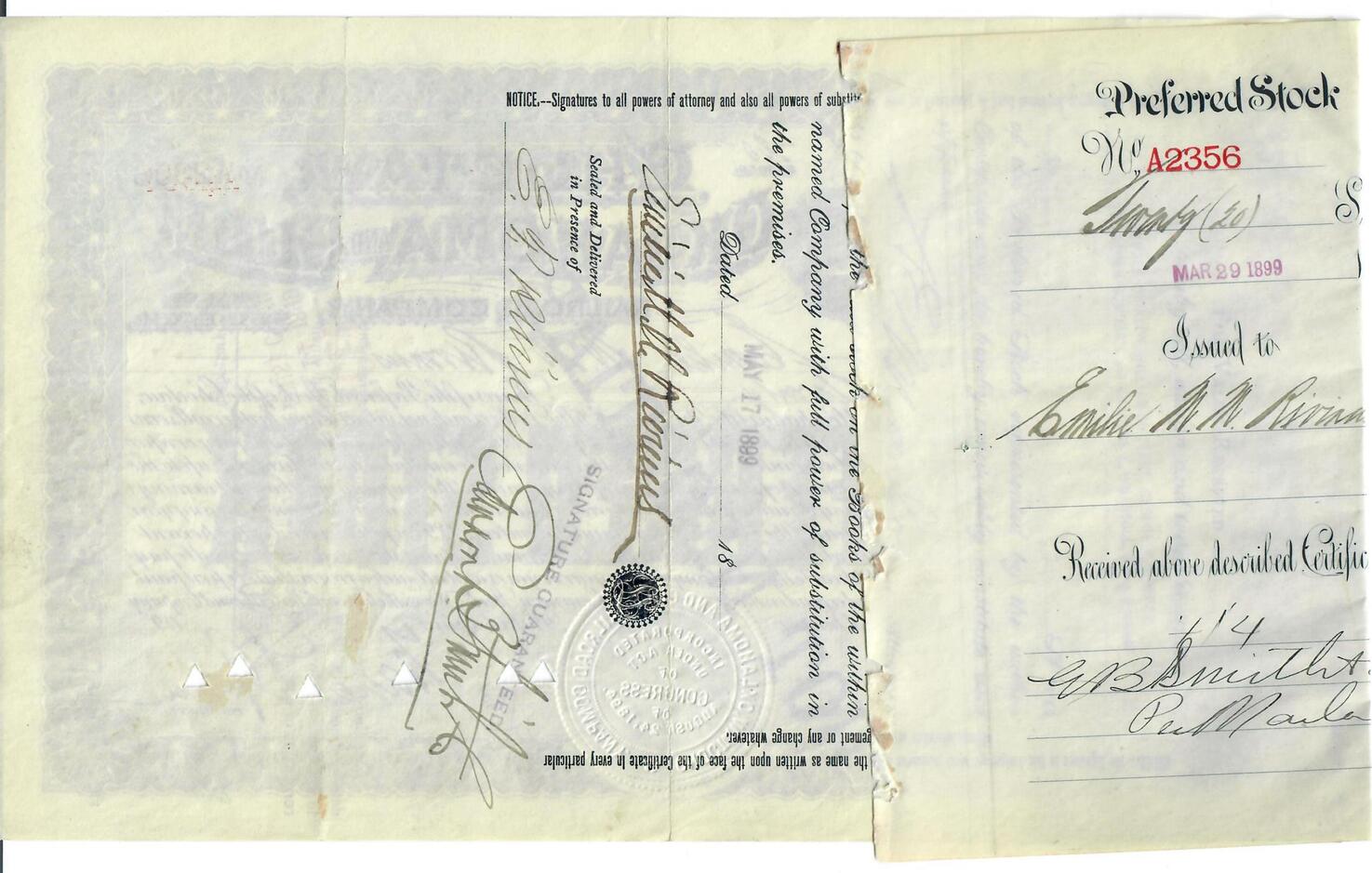 USA 20 Shares Choctaw Oklohoma and Gulf 1899, Aktie Wertpapier III | MA