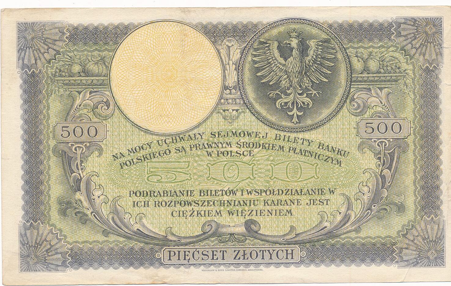 Polen 500 Zloty 1919 Geldschein Banknote Piecset Zlotych Bank Polski ...