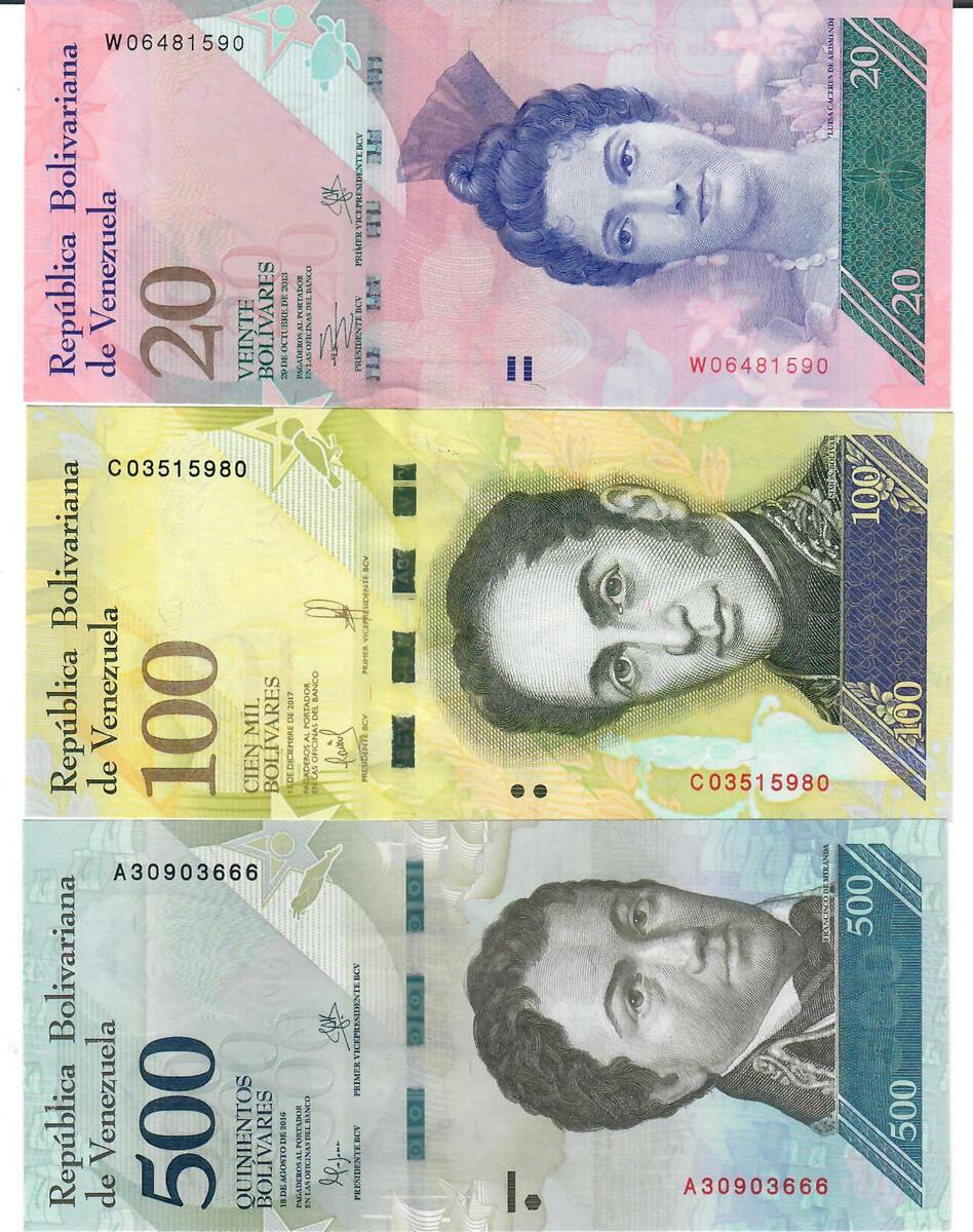 Venezuela 20, 100, 500 Bolivares 2013, 2016, 2017 Banknote