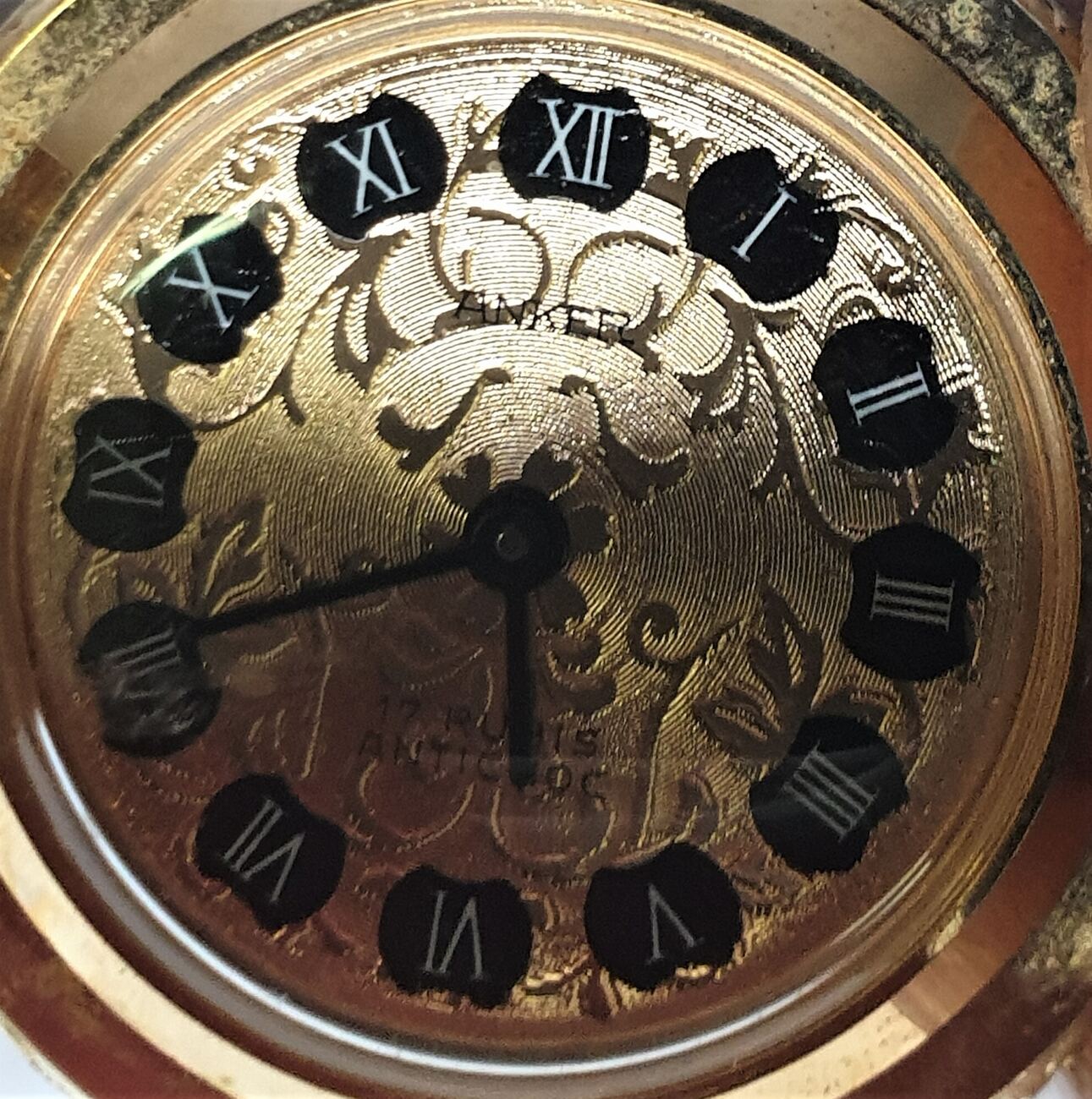 Kettenuhr vintage Anker 17 Rubis Uhr Handaufzug vergoldet getragen