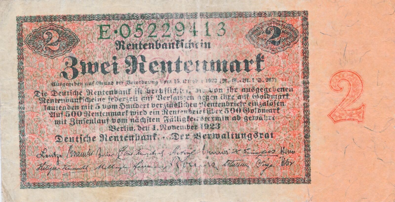 Deutschland Deutsches Reich 2 Rentenmark Mark, Rentenbankschein 1923 ...